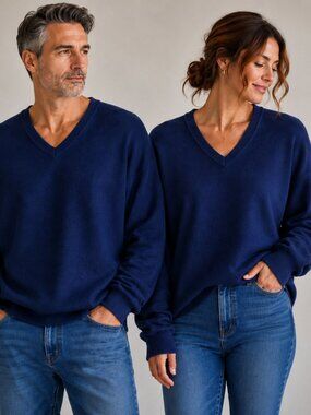 Vintage Unisex-Grandpacore Damonen's Made in Italy Navy VNeck Knit Sweater
